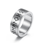 Brushed Stainless Steel Rune Ring - silver finish, etched symbols
