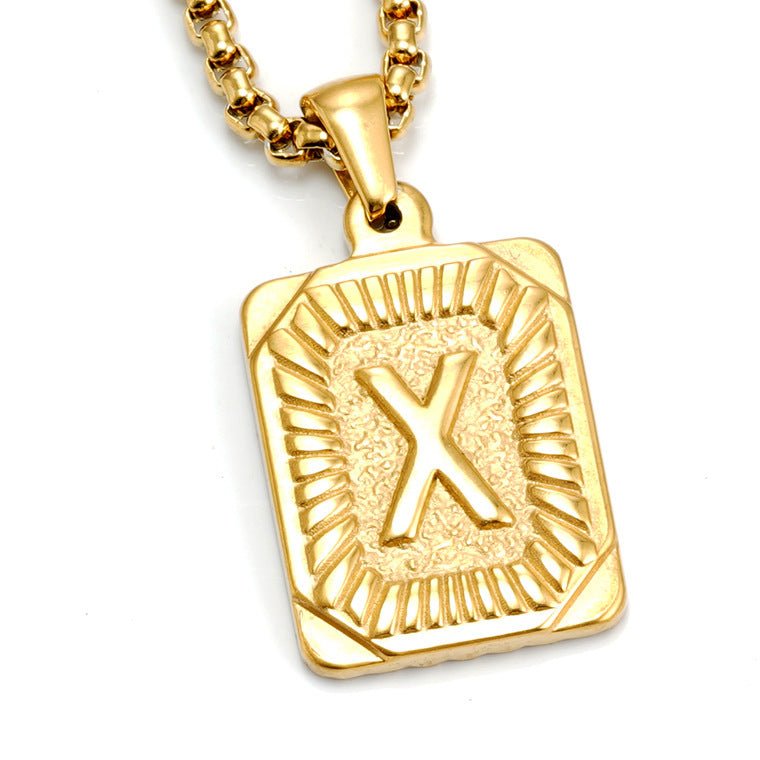 Gold-Tone Rectangular Initial Pendant Necklace with letter H view 24