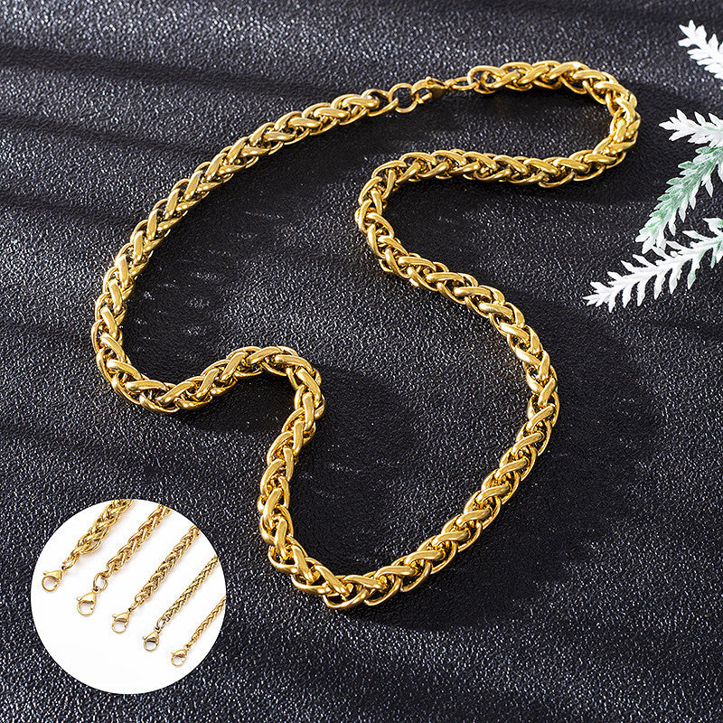 Titanium Steel Wheat Chain Necklace gold black silver finishes view 3