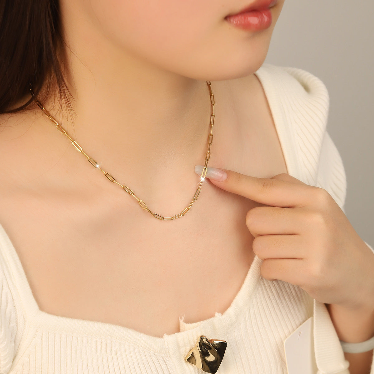 3x9mm Flat Link Chain Necklace and Bracelet gold-tone stainless steel chain view 2