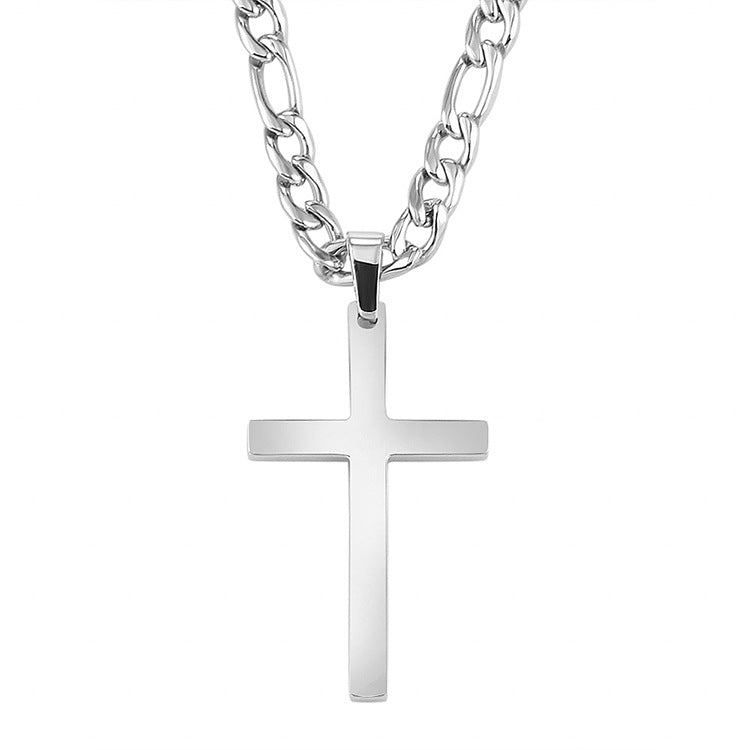 Titanium Steel Figaro Chain Cross Pendant gold-tone finish view 2