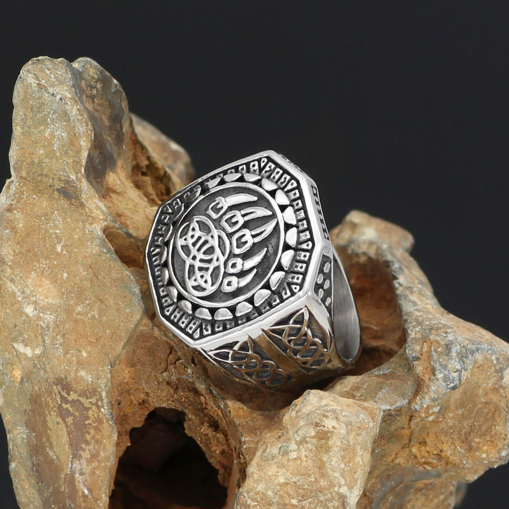 The Bear Paw Signet Ring in Stainless Steel, view 5