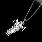 Titanium Steel Risen Christ Cross Necklace, black finish view 4