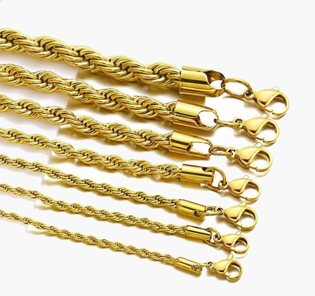 2-5mm Stainless Steel Rope Chain on dark wood texture view 5