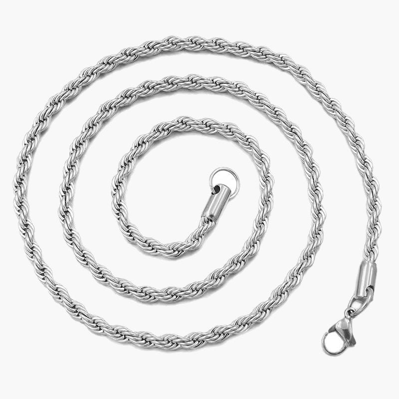2-5mm Stainless Steel Rope Chain on dark wood texture view 2
