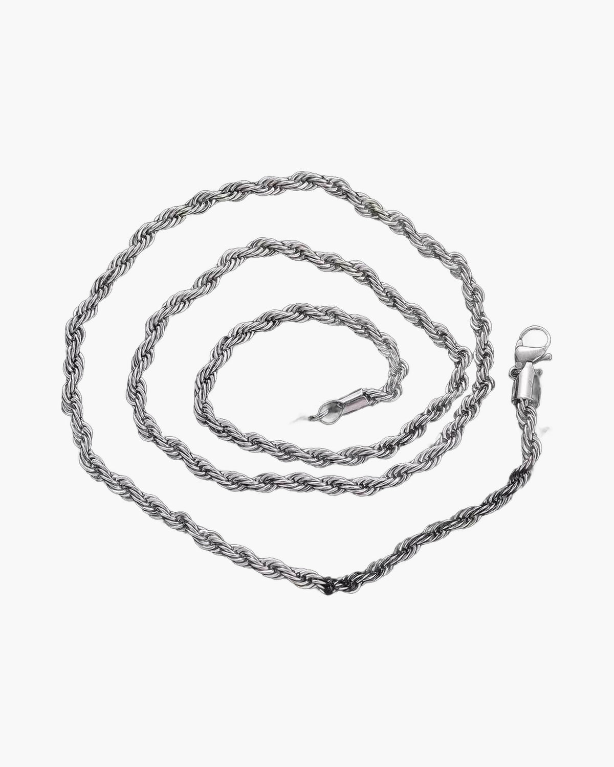 2-5mm Stainless Steel Rope Chain on dark wood texture