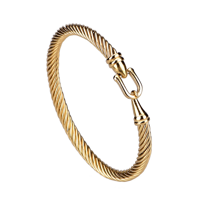 Stainless Steel Twisted Cable Bangle with hook clasp view 3