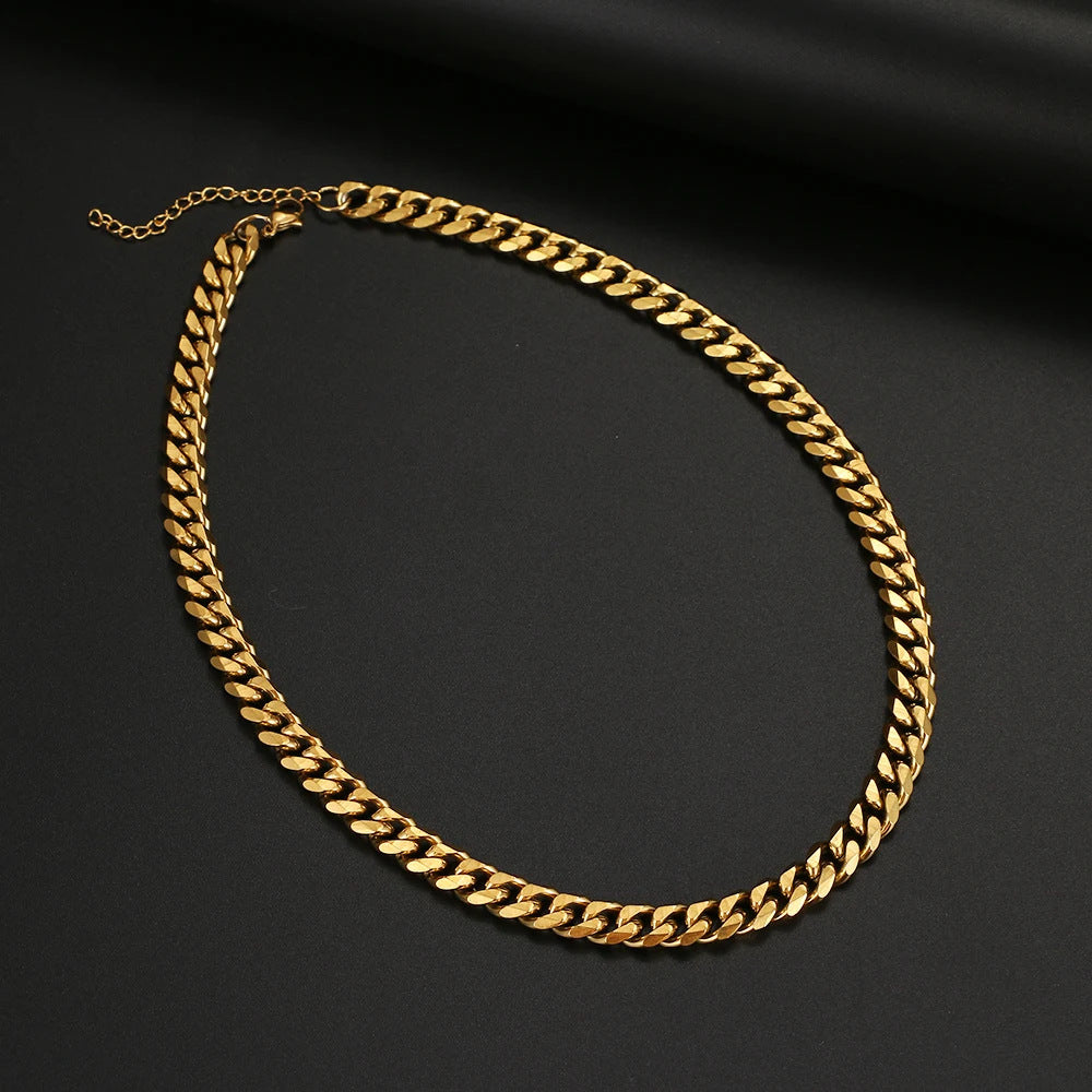 9mm Titanium Steel Cuban Link Chain, gold-tone, close-up view 2