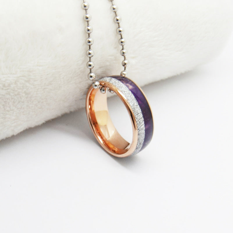 Rose Gold Tungsten Carbide Inlaid Ring with purple lapis lazuli and silver-tone inlay view 4