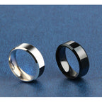 Brushed Beveled Edge Stainless Steel Band - gold, silver, black rings view 4