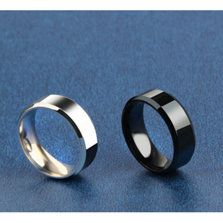Brushed Beveled Edge Stainless Steel Band - gold, silver, black rings view 4