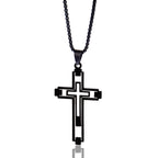 Hollow Geometric Cross Pendant Necklace, silver-tone on dark background view 6