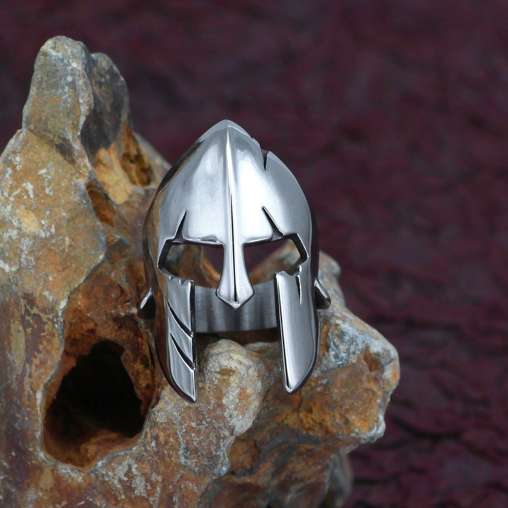 Titanium Steel Spartan Helmet Ring, silver, polished view 4