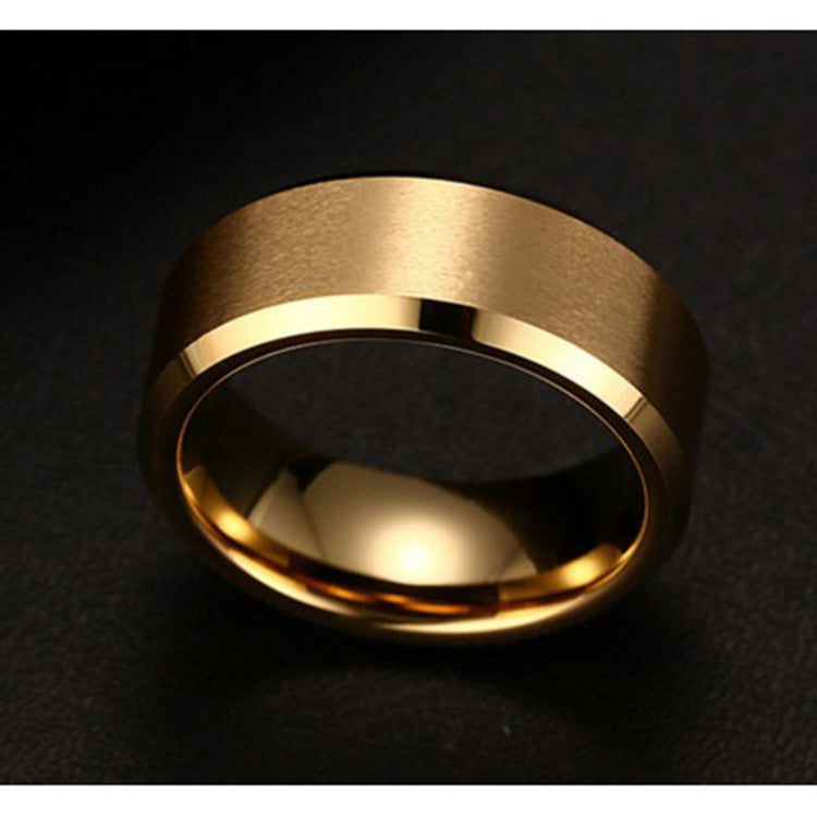 Brushed Beveled Edge Stainless Steel Band - gold, silver, black rings view 2