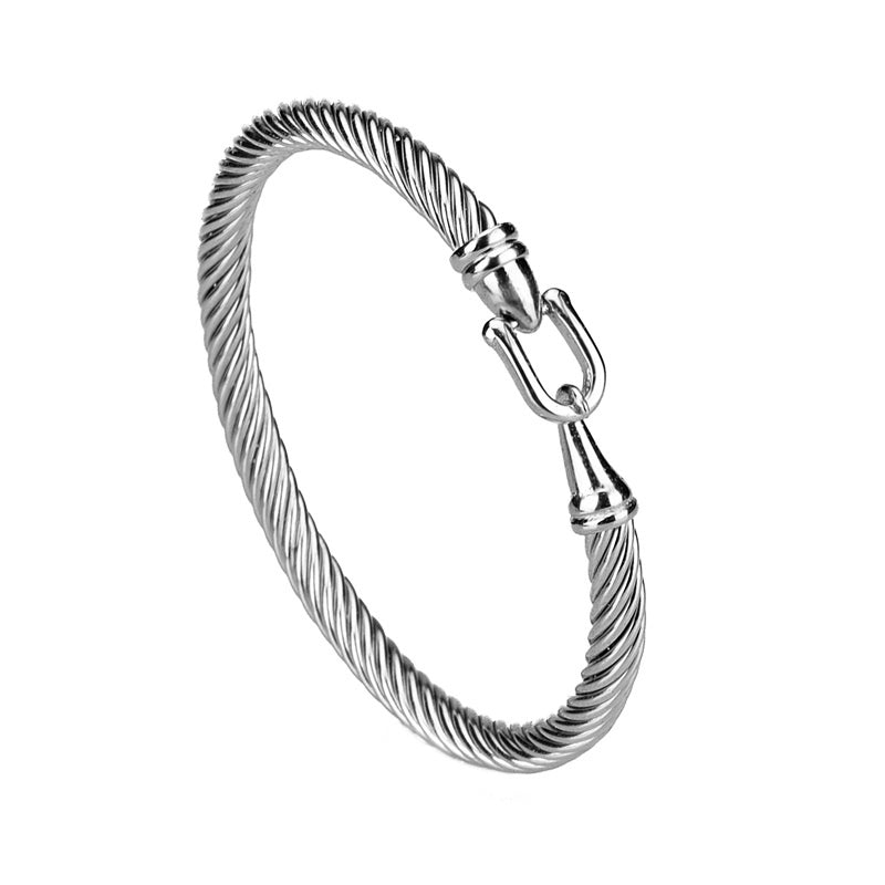 Stainless Steel Twisted Cable Bangle with hook clasp