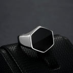 316L Stainless Steel Hexagon Signet Ring with black inlay view 4
