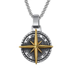 Stainless Steel Compass Pendant Necklace, silver-tone with detailed compass rose view 2