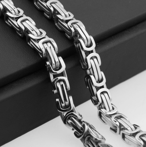 Byzantine Link Stainless Steel Chain - full necklace view view 2