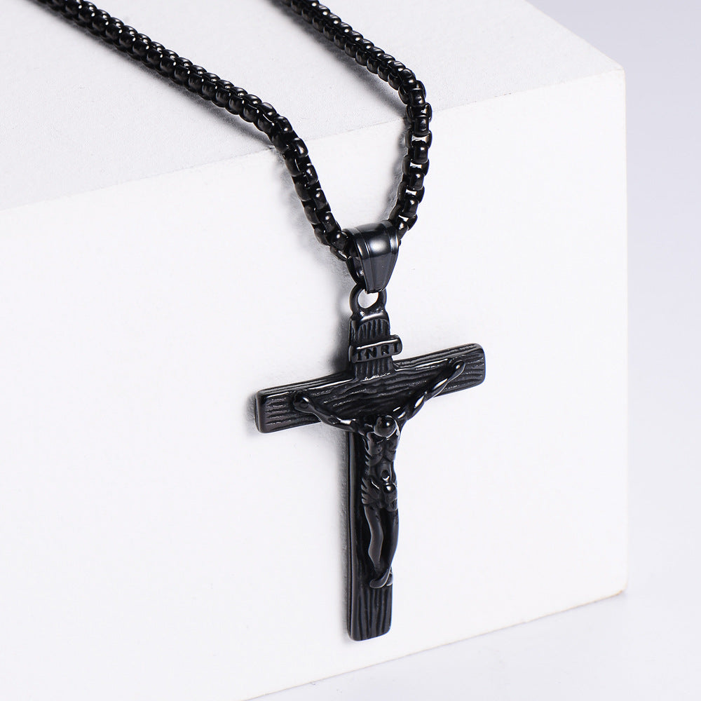 Crucifix Stainless Steel Pendant Necklace in silver finish view 3