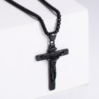 Crucifix Stainless Steel Pendant Necklace in silver finish view 3