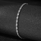 Stainless Steel Scroll Link Bracelet on black background view 3