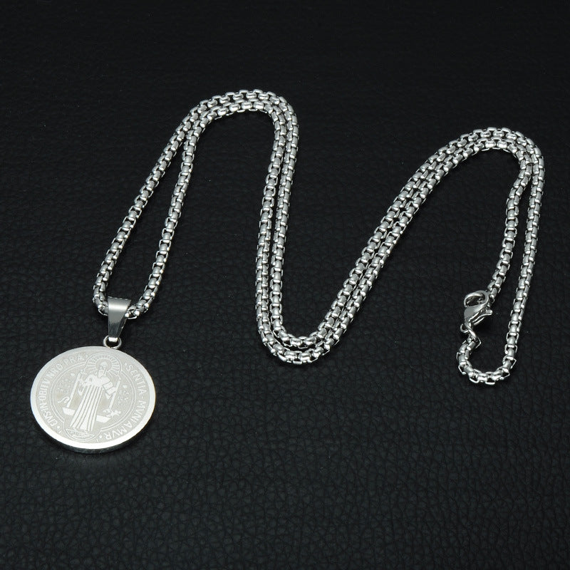 Saint Benedict Medal Pendant Necklace, silver-tone view 4