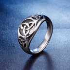 Stainless Steel Celtic Knotwork Ring, silver tone, front view view 4