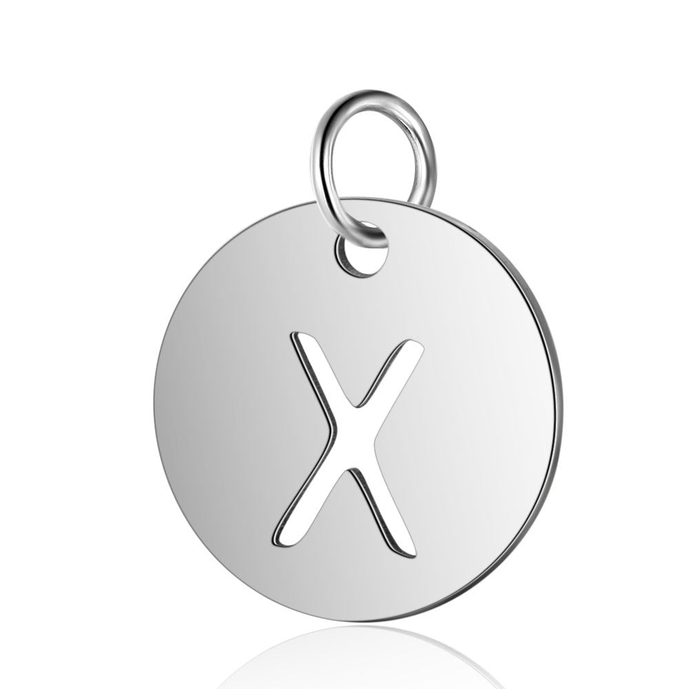 Stainless Steel Initial Disc Pendant, silver, hollow letter Z view 25