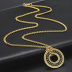 Viking Rune Circle Pendant Necklace gold-tone curb chain