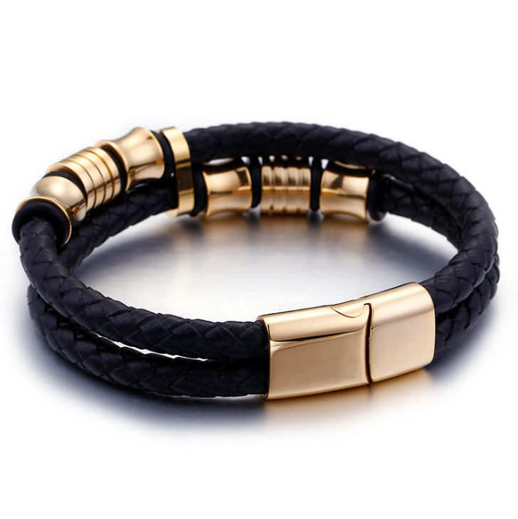 14mm Braided Leather Magnetic Bracelet with Silver hardware view 3