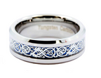 Tungsten Carbide Blue Celtic Ring with blue inlay and silver-tone knotwork view 2