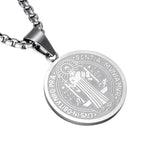 Saint Benedict Medal Pendant Necklace, silver-tone