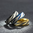 Stainless Steel Geometric Inlay Ring black and silver view 2