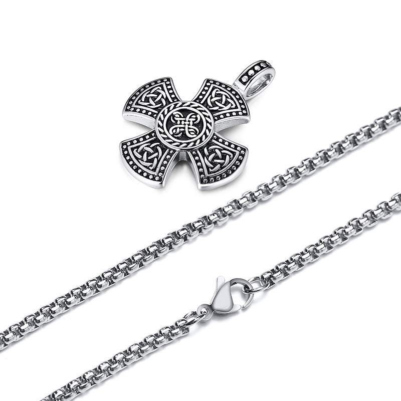 Viking Cross Knotwork Pendant Necklace, front and back view 2