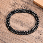 8mm Stainless Steel Curb Link Bracelet closed on wood background view 6