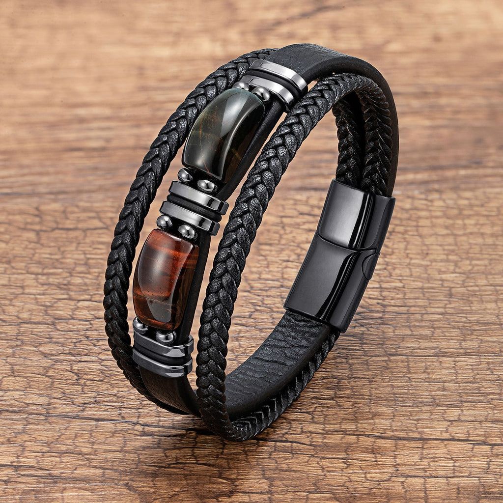 The Multi-Strand Leather and Tiger Eye Bracelet, view 5