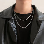 Titanium Steel Coffee Bean Link Necklace, silver chain view 4