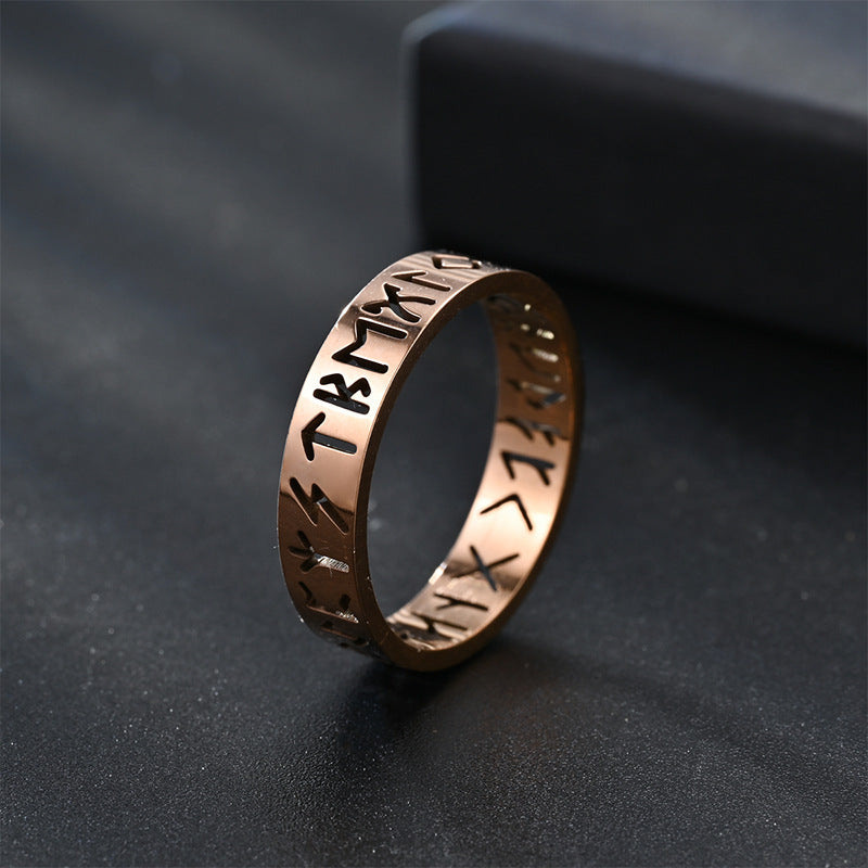 Hollow Rune Stainless Steel Band Ring in black finish view 4