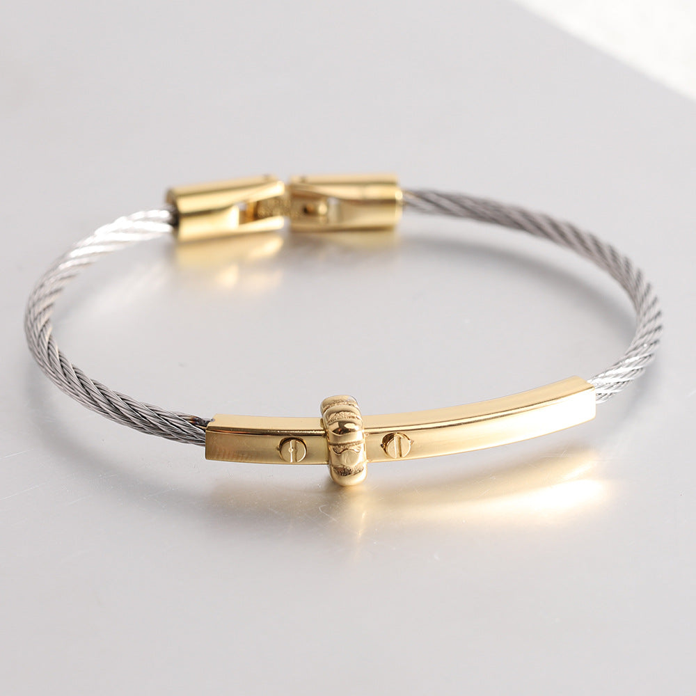 Stainless Steel Cable Bar Bracelet silver finish view 4