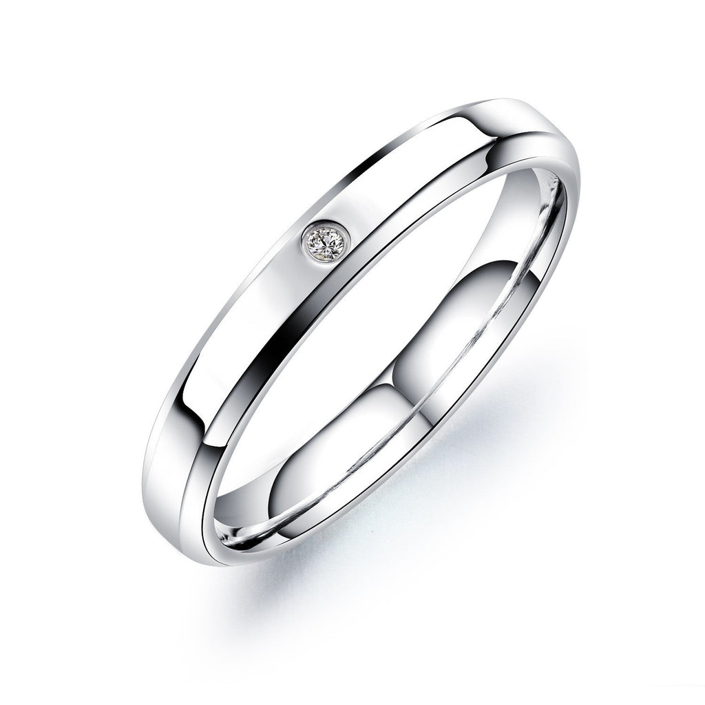 Stainless Steel Inlaid Cubic Zirconia Ring, polished silver-tone view 3