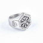 Stainless Steel Viking Compass Signet Ring with Vegvisir symbol