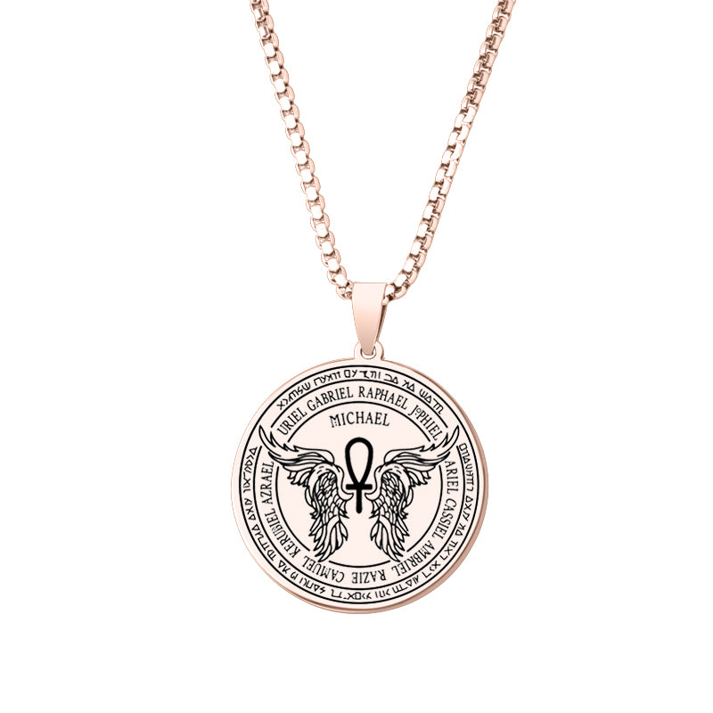 Archangel Michael Ankh Pendant Necklace silver box chain view 7