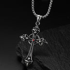 The Gothic Fleur Cross Pendant Necklace in Titanium Steel, view 2