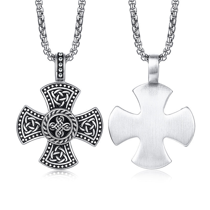 Viking Cross Knotwork Pendant Necklace, front and back