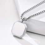Titanium Steel Geometric Black Pendant Necklace, silver-tone with black center view 4