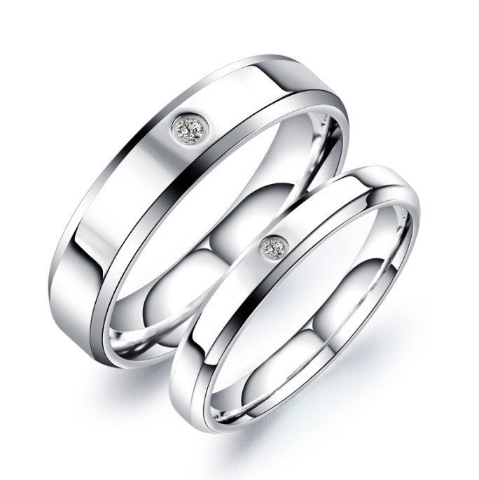 Stainless Steel Inlaid Cubic Zirconia Ring, polished silver-tone view 2