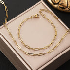 3x9mm Flat Link Chain Necklace and Bracelet gold-tone stainless steel chain view 3