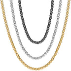 2-4mm Stainless Steel Rolo Chain in silver, gold, and black finishes