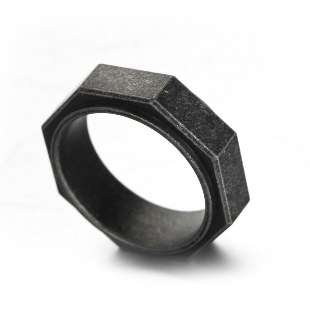 Octagon Stainless Steel Ring black gold-tone view 4