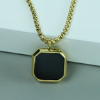 Titanium Steel Geometric Black Pendant Necklace, silver-tone with black center view 3